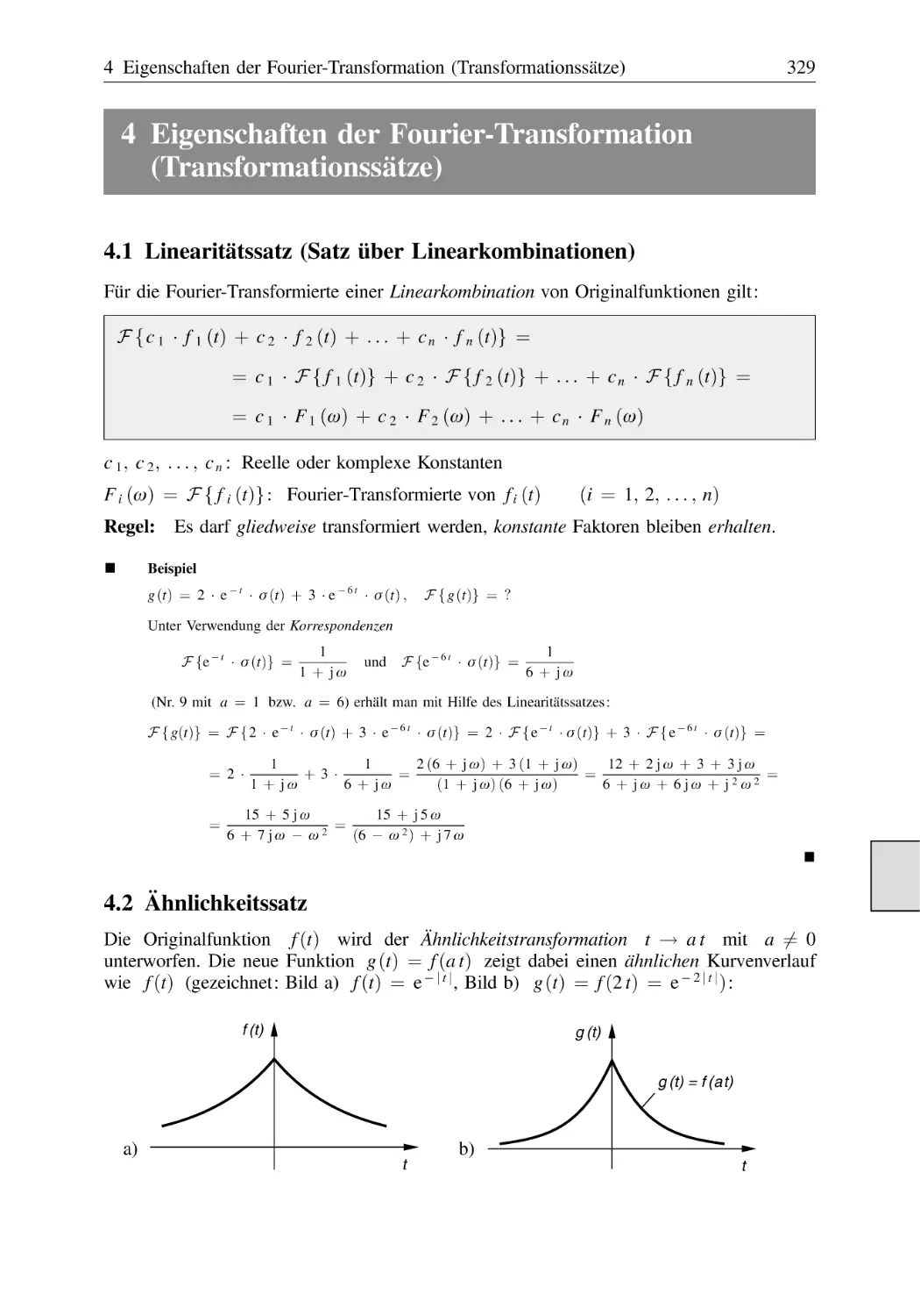 4 Eigenschaften der Fourier-Transformation (Transformationssätze)
4.1 Linearitätssatz (Satz über Linearkombinationen)
4.2 Ähnlichkeitssatz