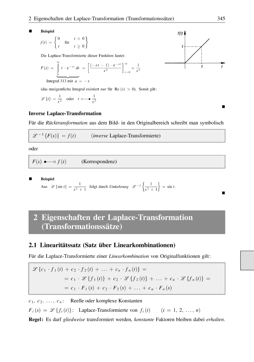 2 Eigenschaften der Laplace-Transformation (Transformationssätze)
2.1 Linearitätssatz (Satz über Linearkombinationen)
