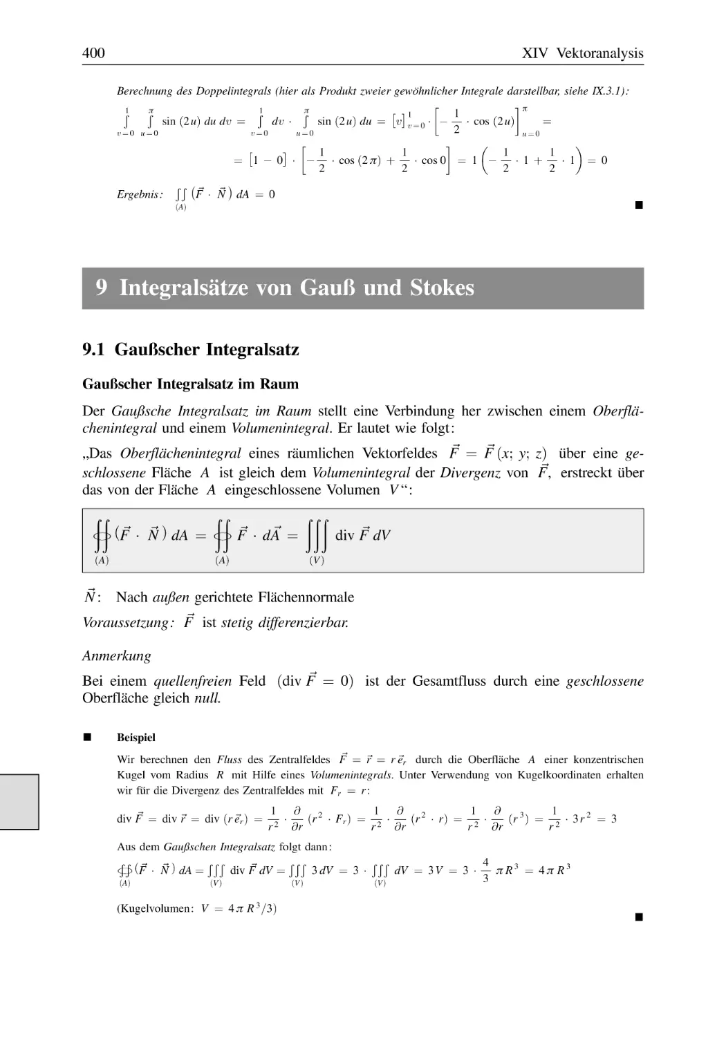 9 Integralsätze von Gauß und Stokes
9.1 Gaußscher Integralsatz