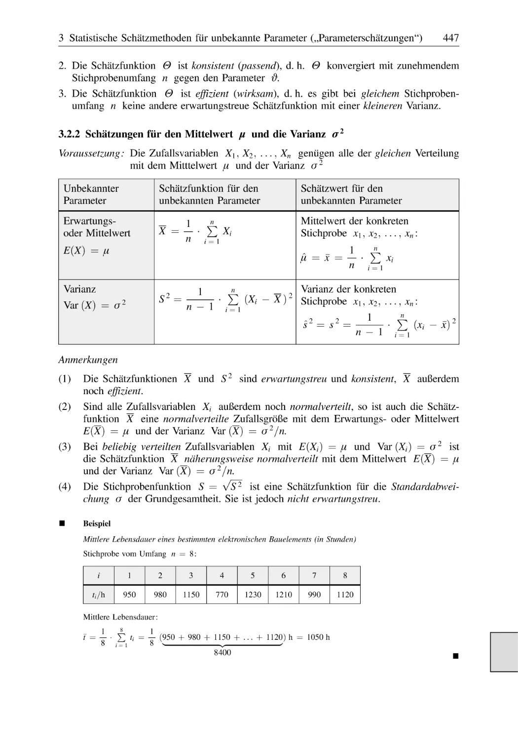 3.2.2 Schätzungen für den Mittelwert μ und die Varianz σ²