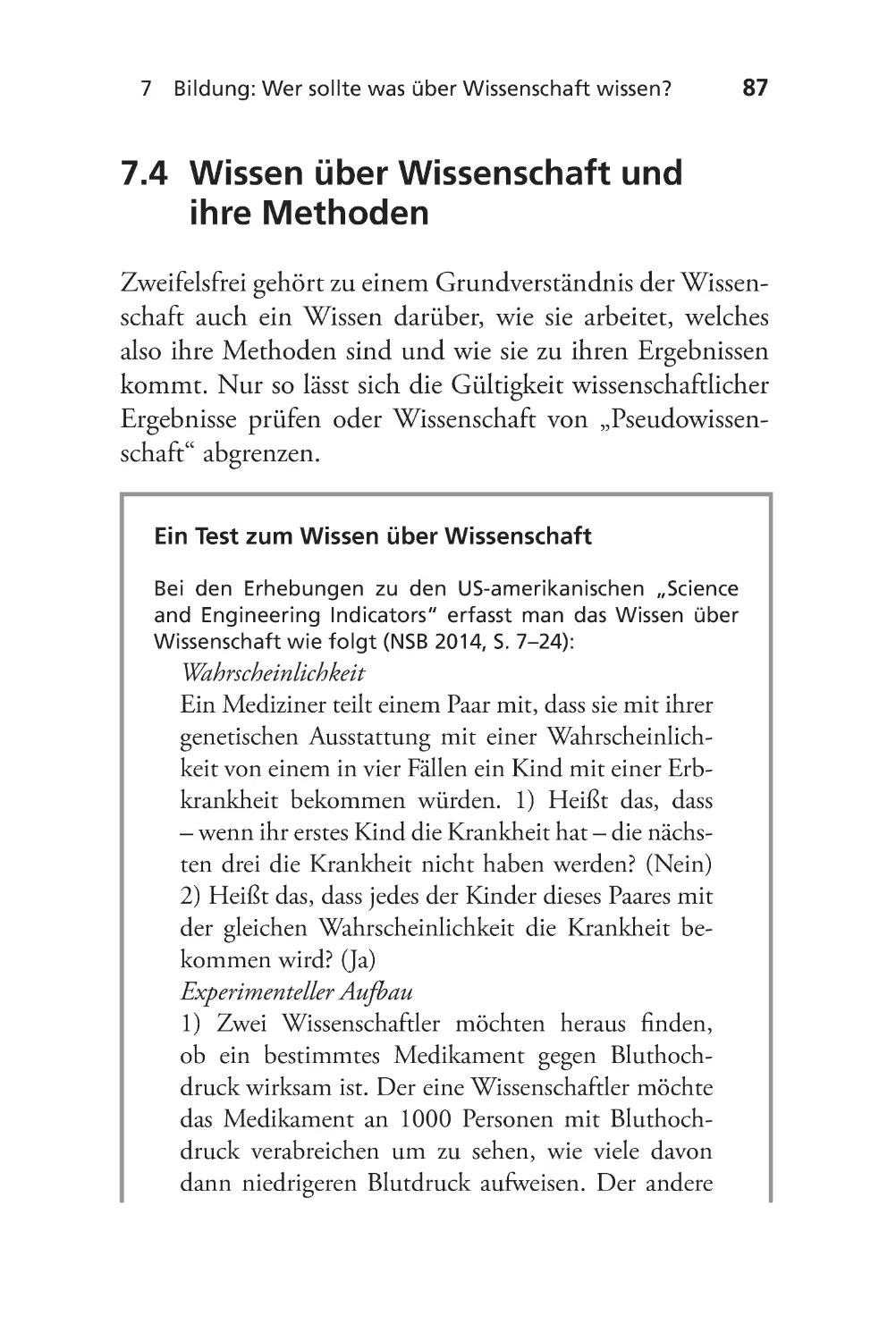 7.4 Wissen über Wissenschaft und ihre Methoden