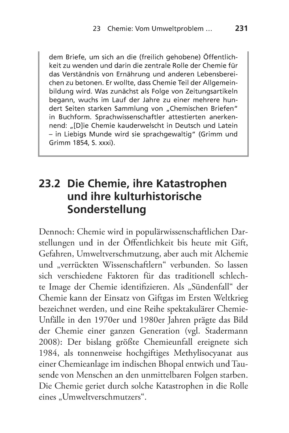 23.2 Die Chemie, ihre Katastrophen und ihre kulturhistorische Sonderstellung