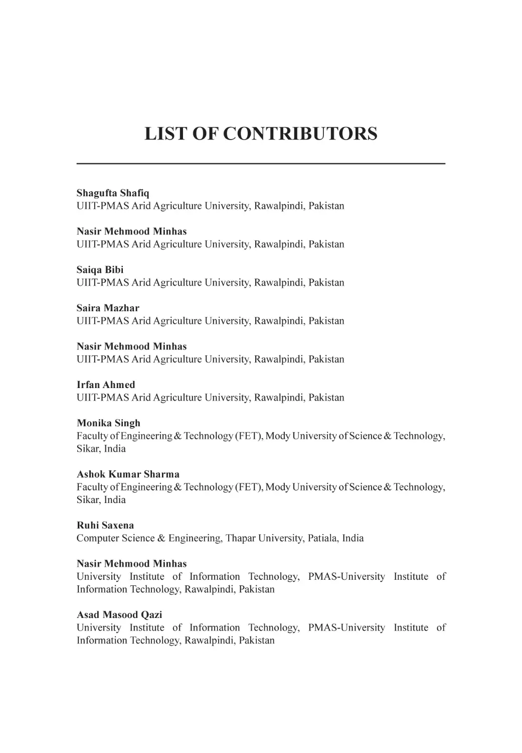 List of Contributors