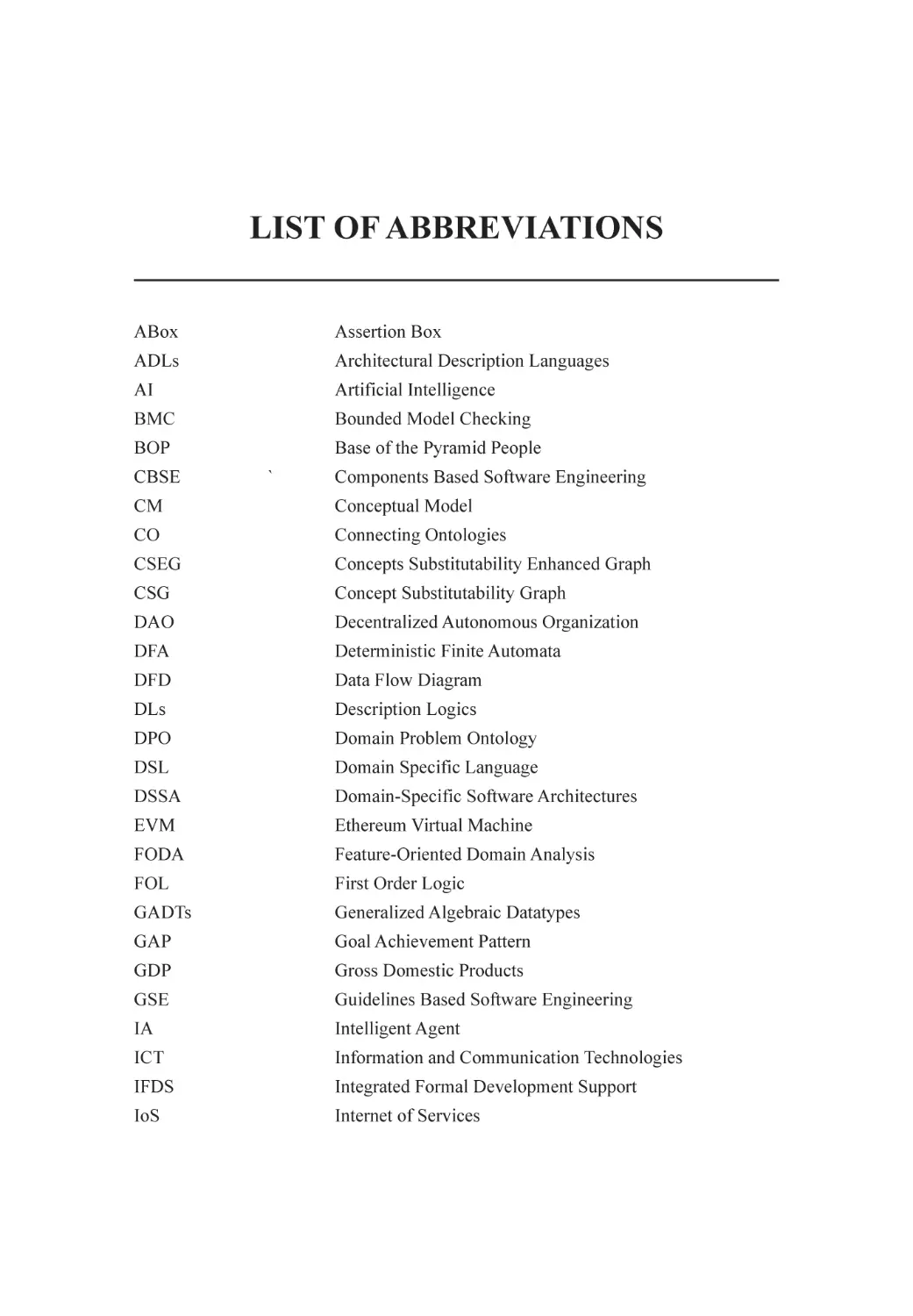 List of Abbreviations