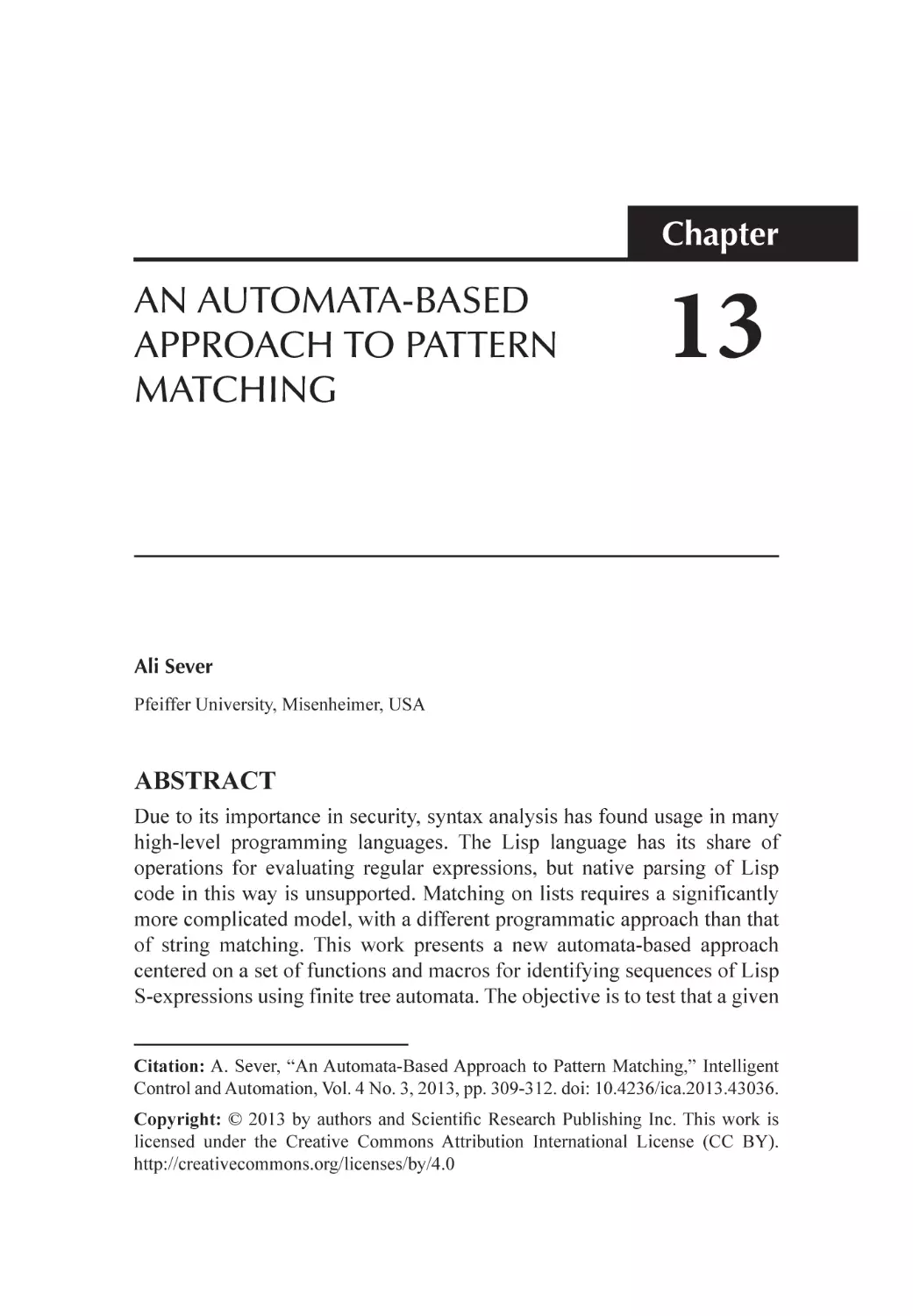 Chapter 13 An Automata-Based Approach to Pattern Matching
Abstract