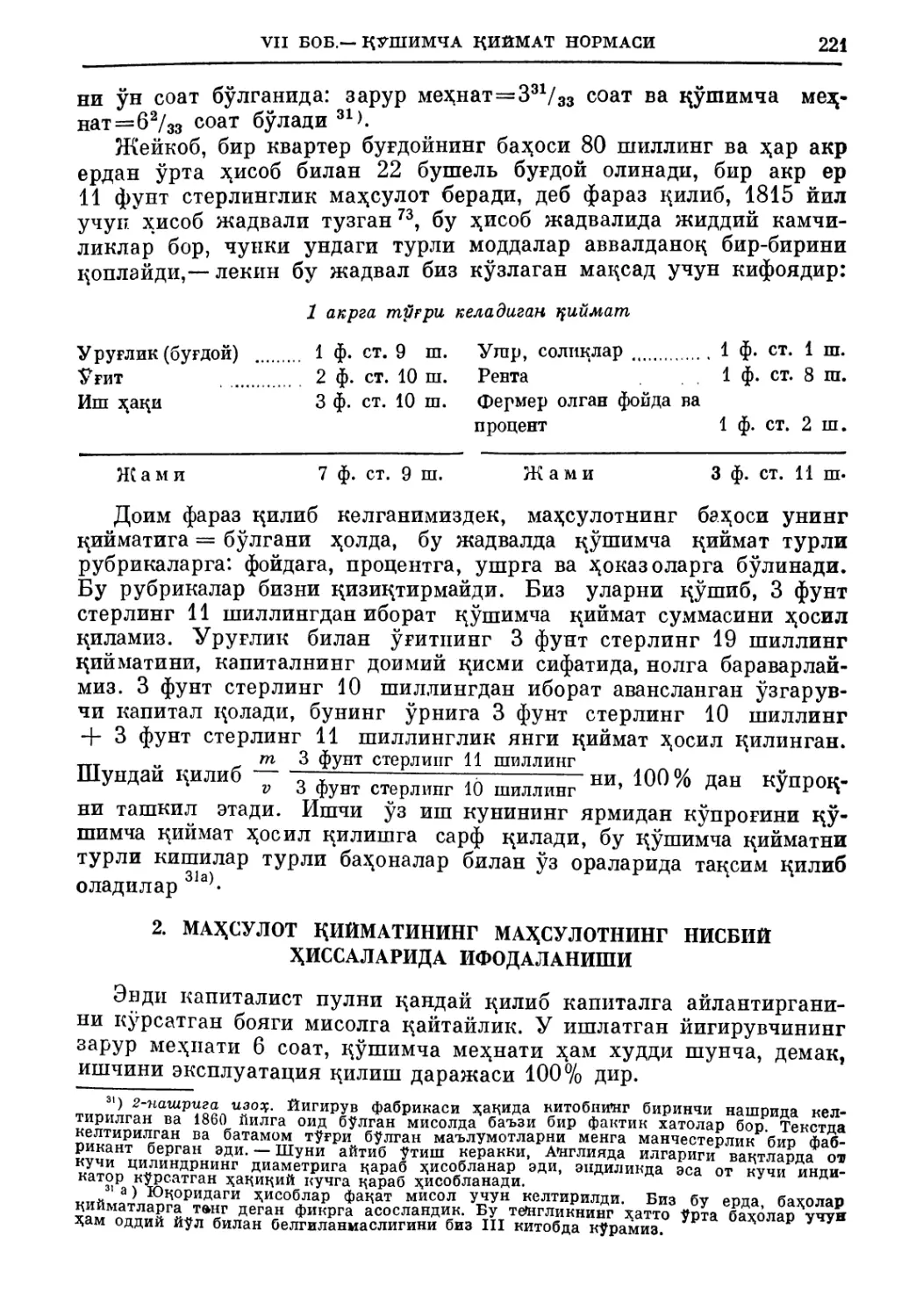 2. Маҳсулот қийматининг маҳсулотнинг нисбий ҳиссаларида ифодаланиши