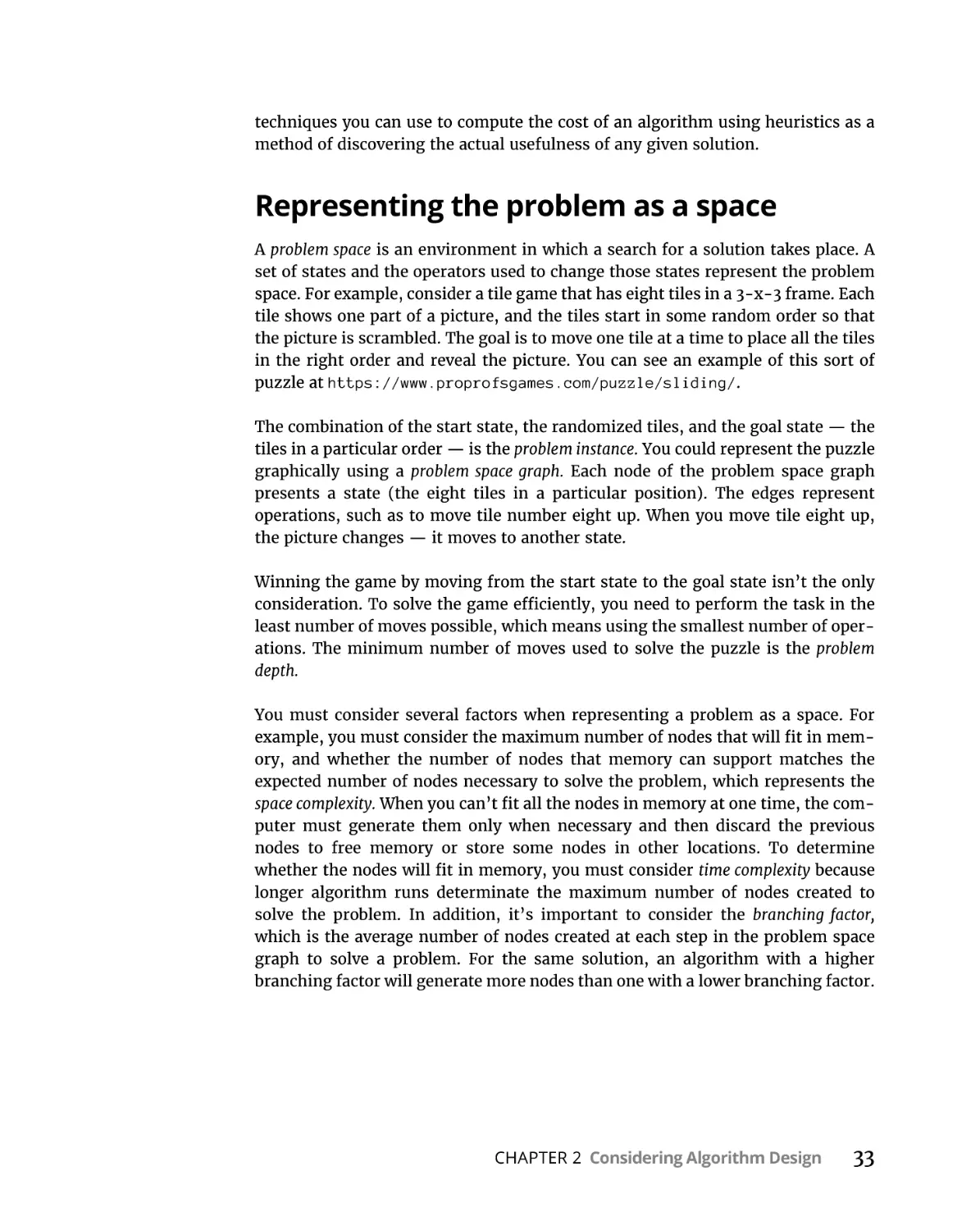 Representing the problem as a space