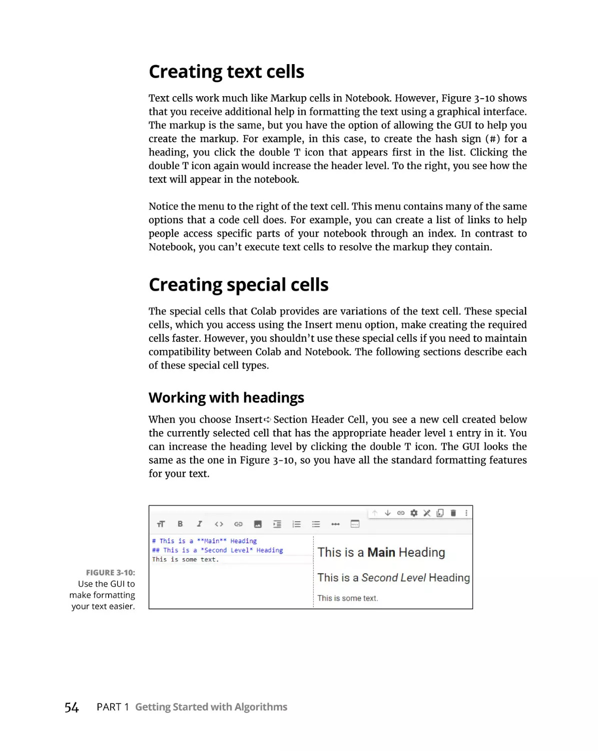 Creating text cells
Creating special cells