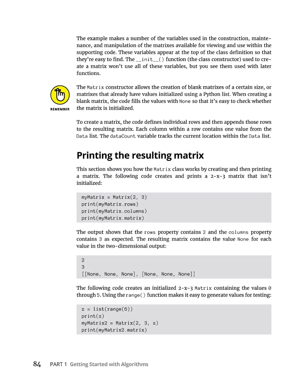 Printing the resulting matrix