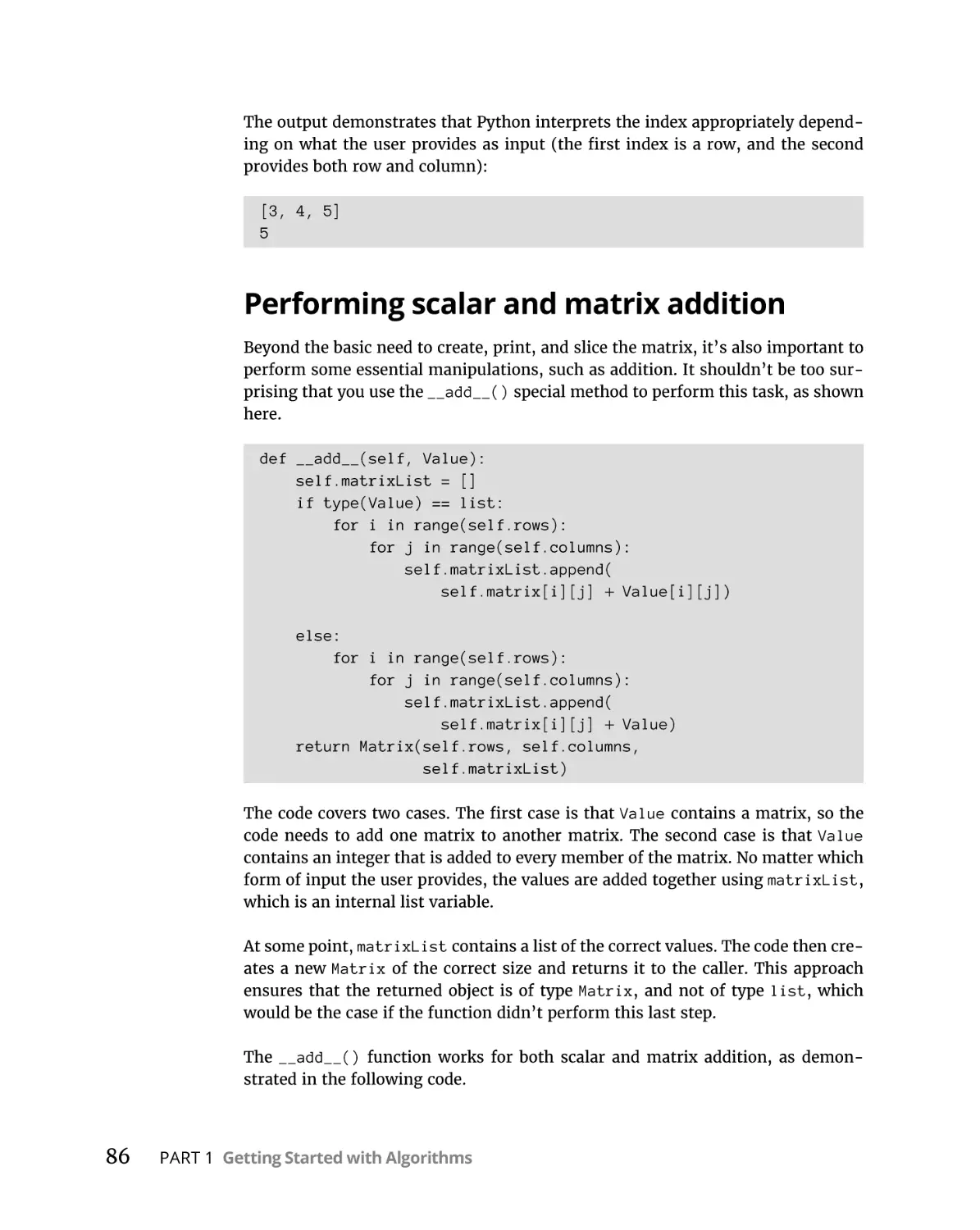 Performing scalar and matrix addition