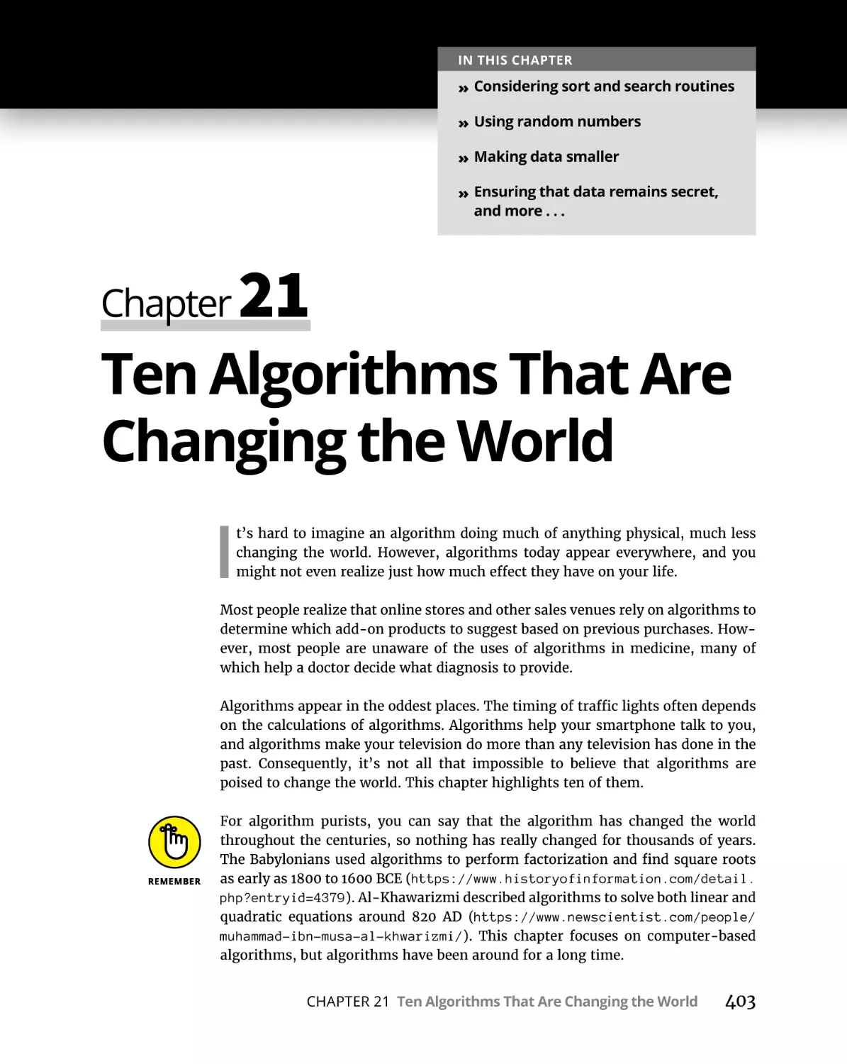 Chapter 21 Ten Algorithms That Are Changing the World