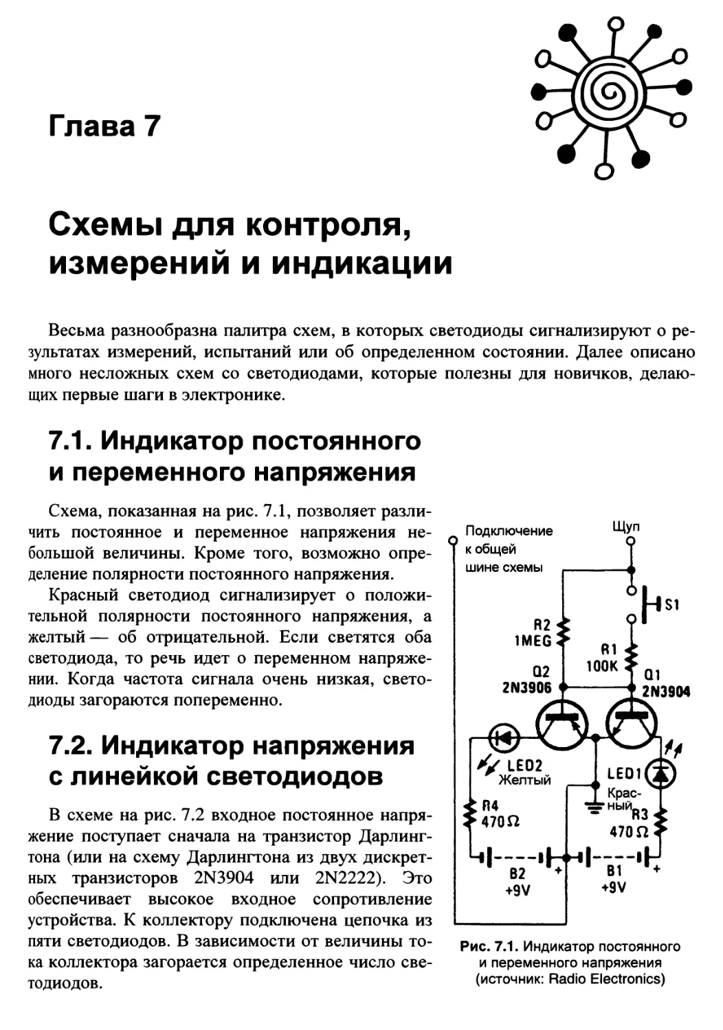 Глава 7. Схемы для контроля, измерений и индикации
7.2. Индикатор напряжения с линейкой светодиодов