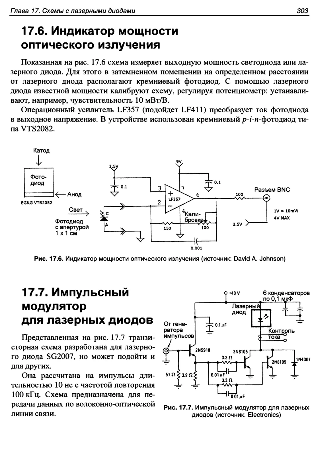 17.6. Индикатор мощности оптического излучения
17.7. Импульсный модулятор для лазерных диодов