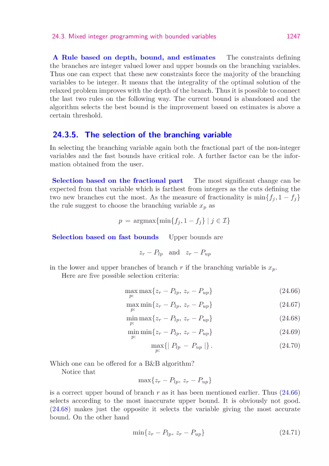 24.3.5.  The selection of the branching variable