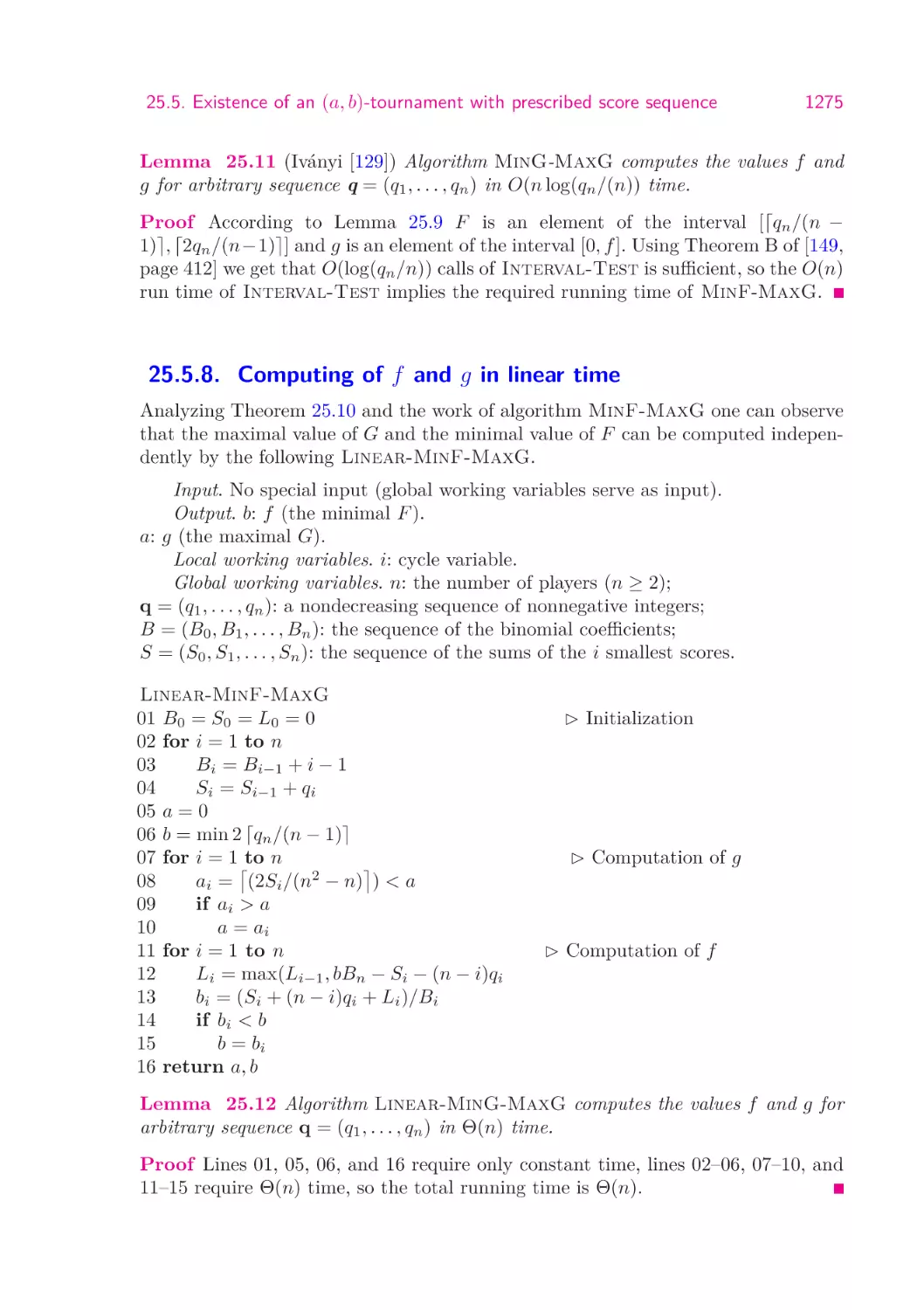 25.5.8.  Computing of f and g in linear time