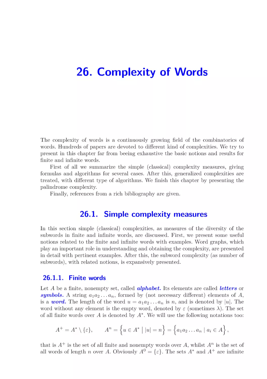 26. Complexity of Words
26.1.  Simple complexity measures
26.1.1.  Finite words