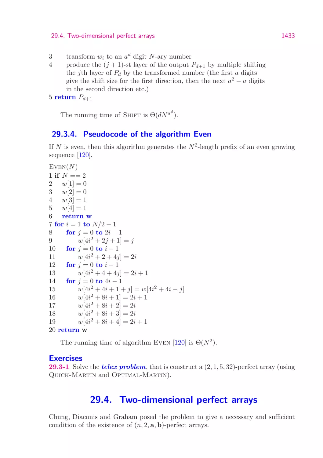 29.3.4.  Pseudocode of the algorithm Even
29.4.  Two-dimensional perfect arrays