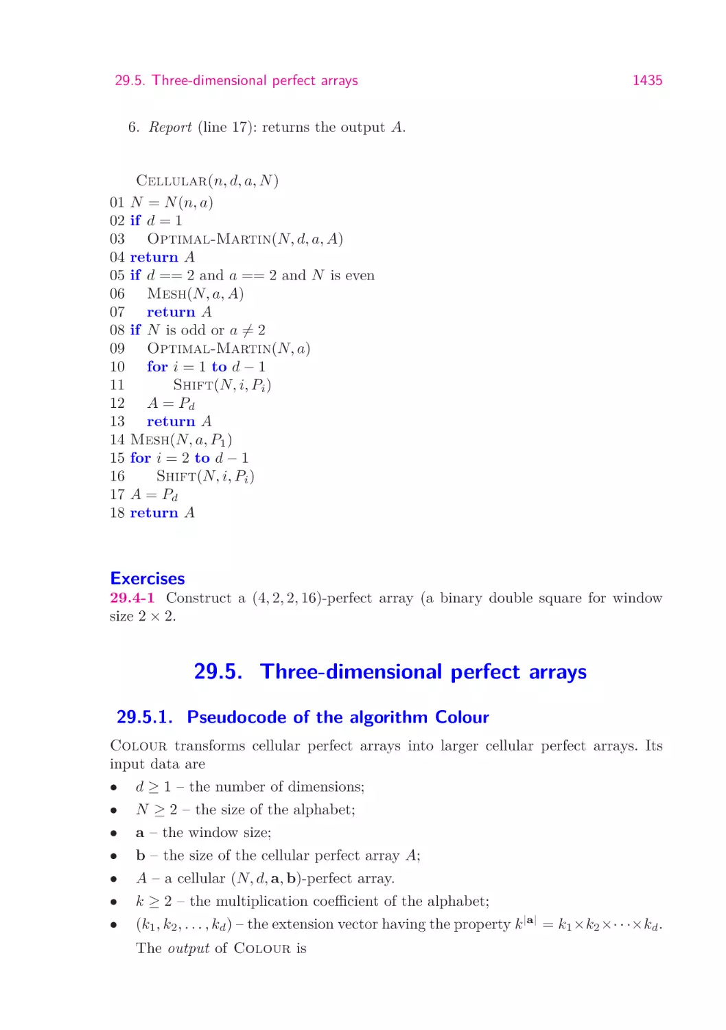 29.5.  Three-dimensional perfect arrays
29.5.1.  Pseudocode of the algorithm Colour