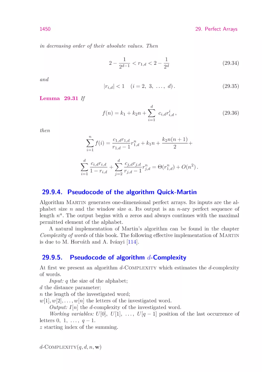 29.9.4.  Pseudocode of the algorithm Quick-Martin
29.9.5.   Pseudocode of algorithm d-Complexity