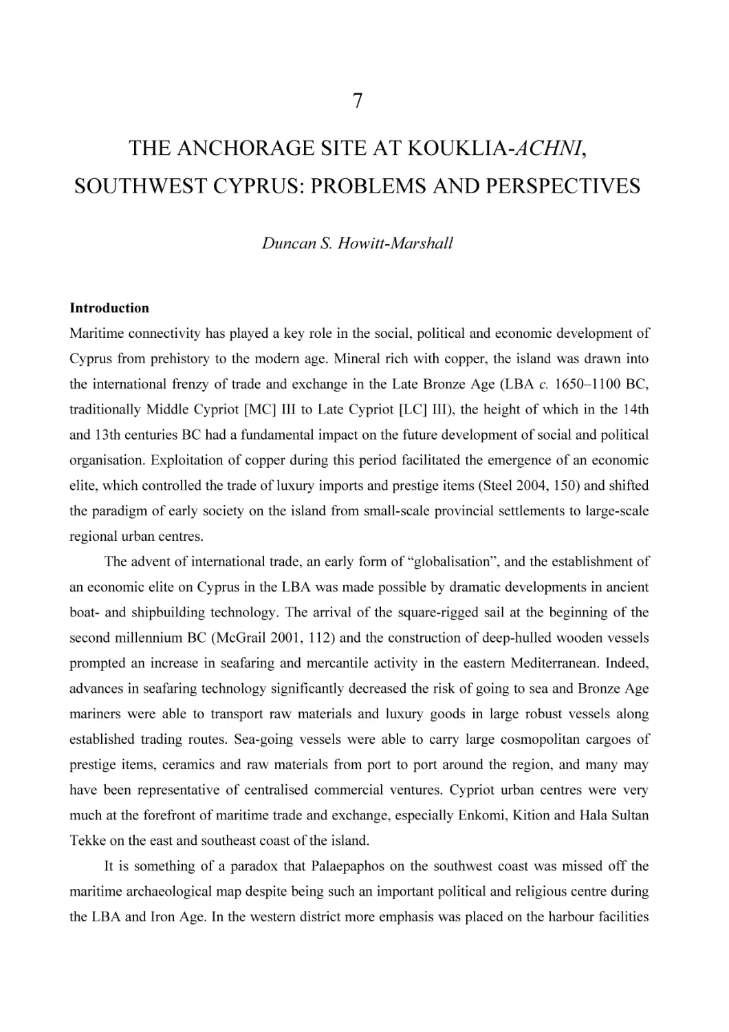 7. THE ANCHORAGE SITE AT KOUKLIA-ACHNI, SOUTHWEST CYPRUS