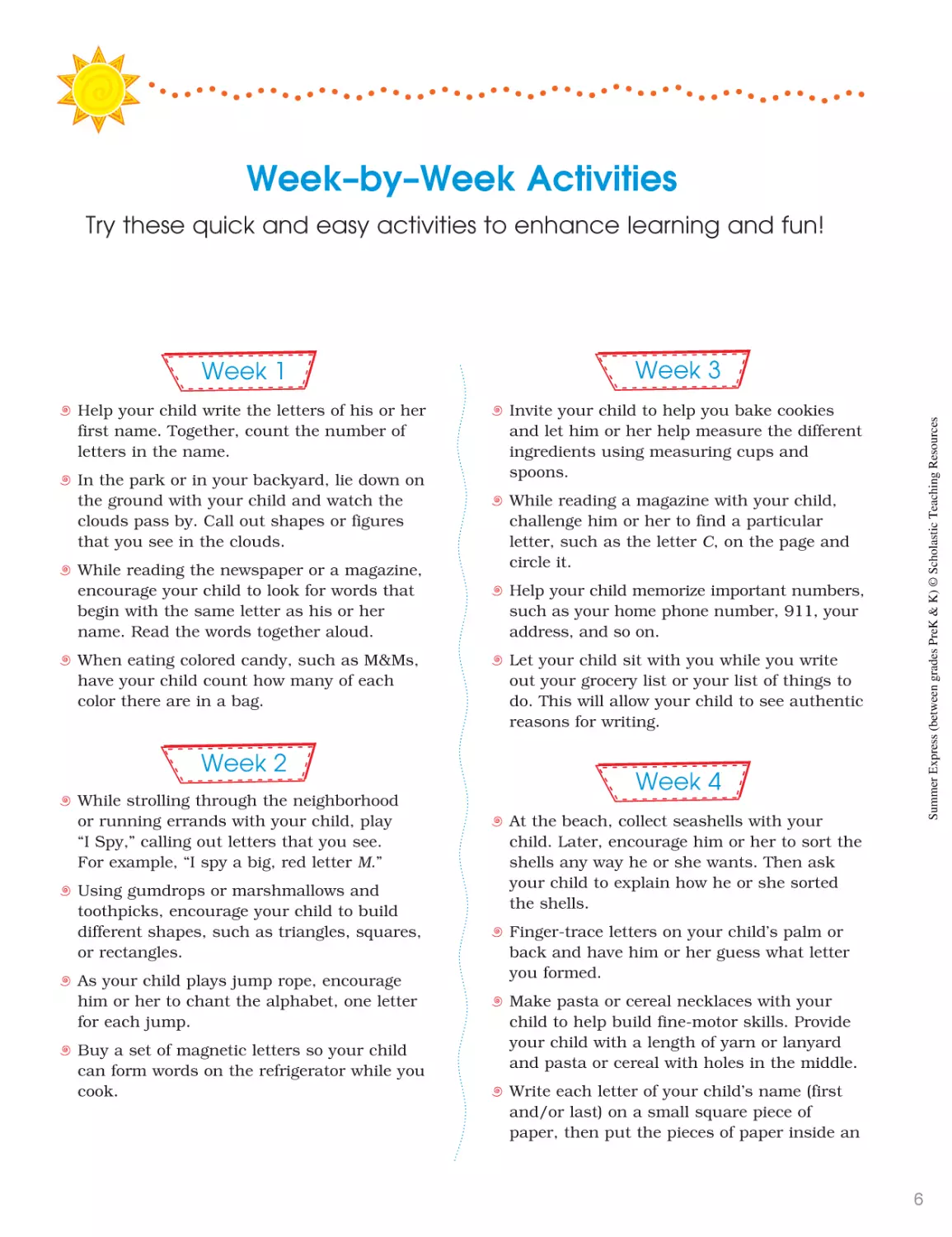 Weeky-by-Week Activities