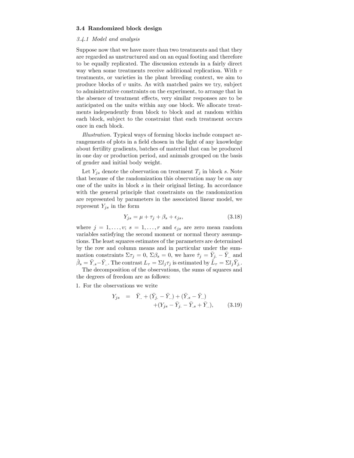 3.4 Randomized block design
3.4.1 Model and analysis