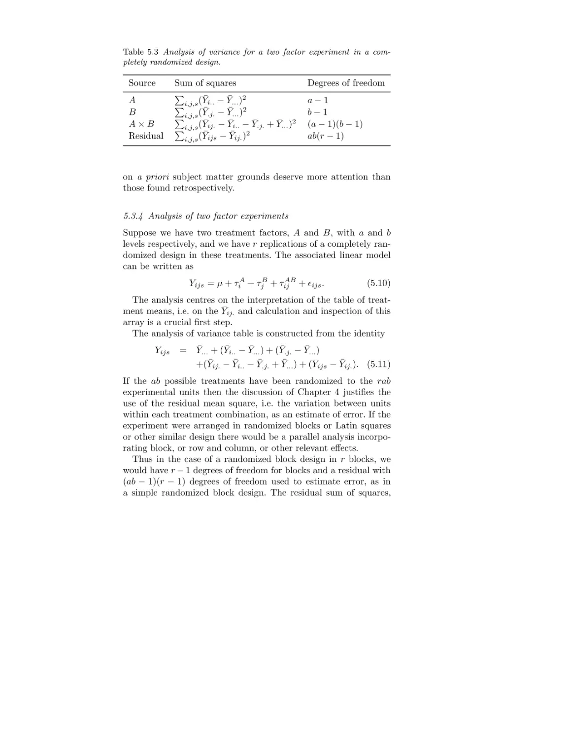 5.3.4 Analysis of two factor experiments