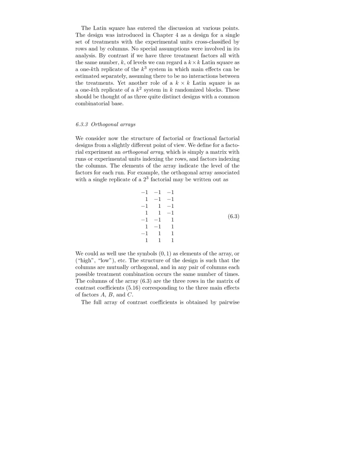 6.3.3 Orthogonal arrays