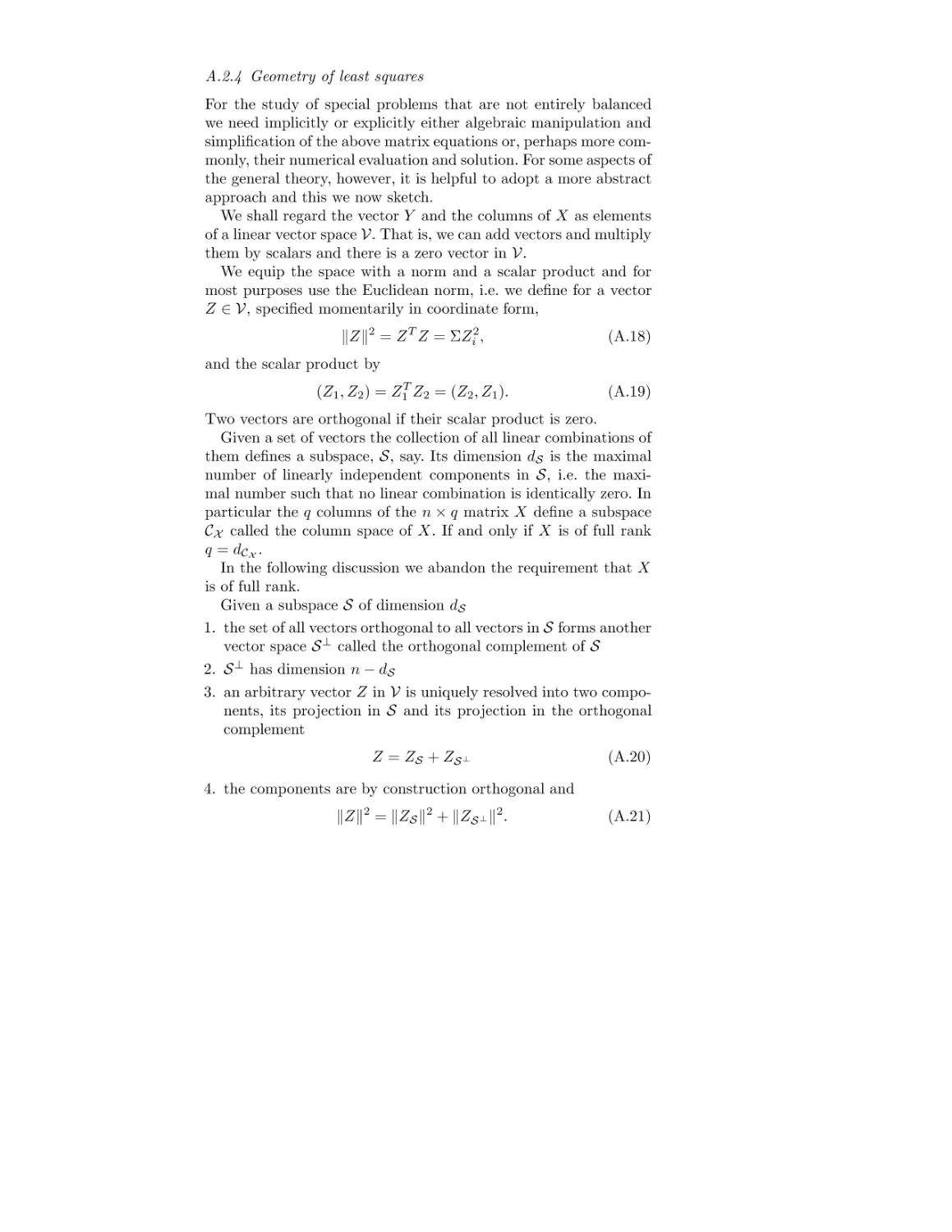 A.2.4 Geometry of least squares