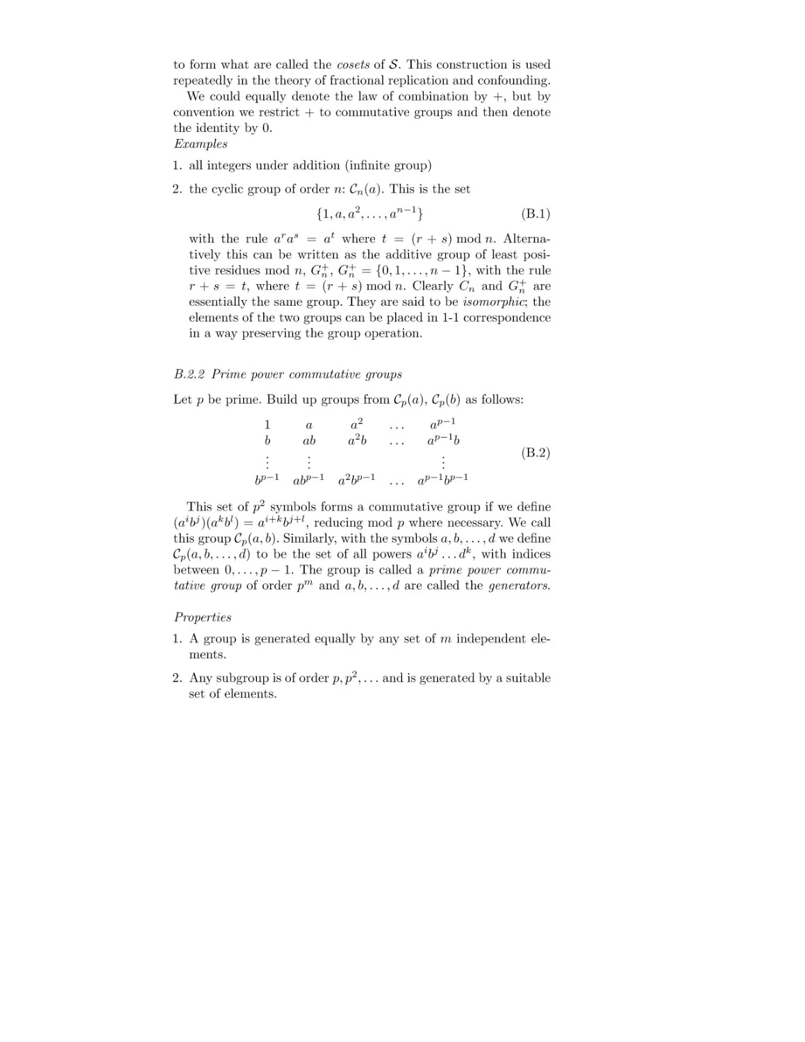 B.2.2 Prime power commutative groups
Properties