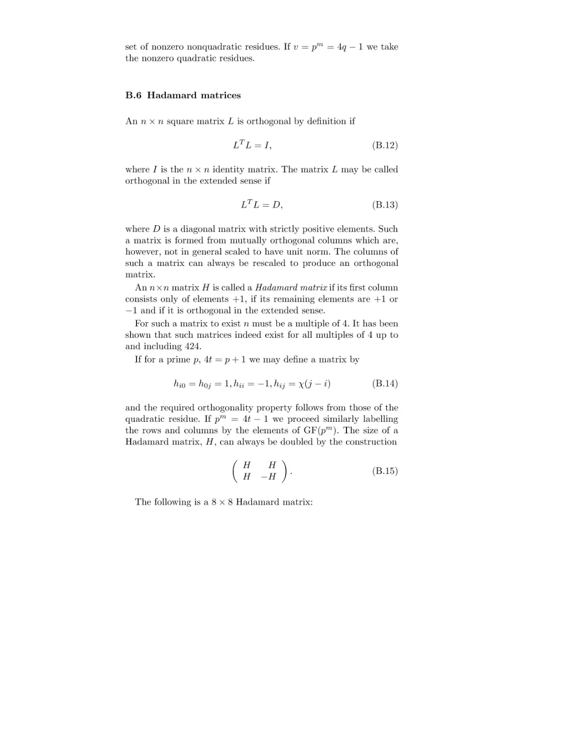 B.6 Hadamard matrices