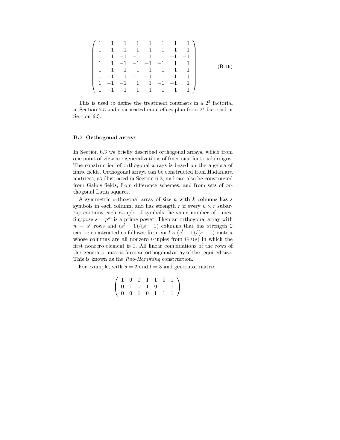 B.7 Orthogonal arrays