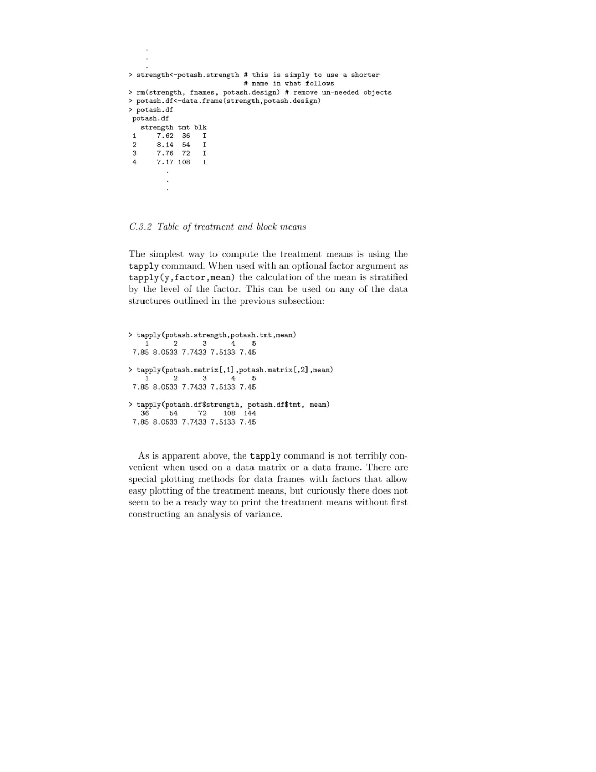 C.3.2 Table of treatment and block means