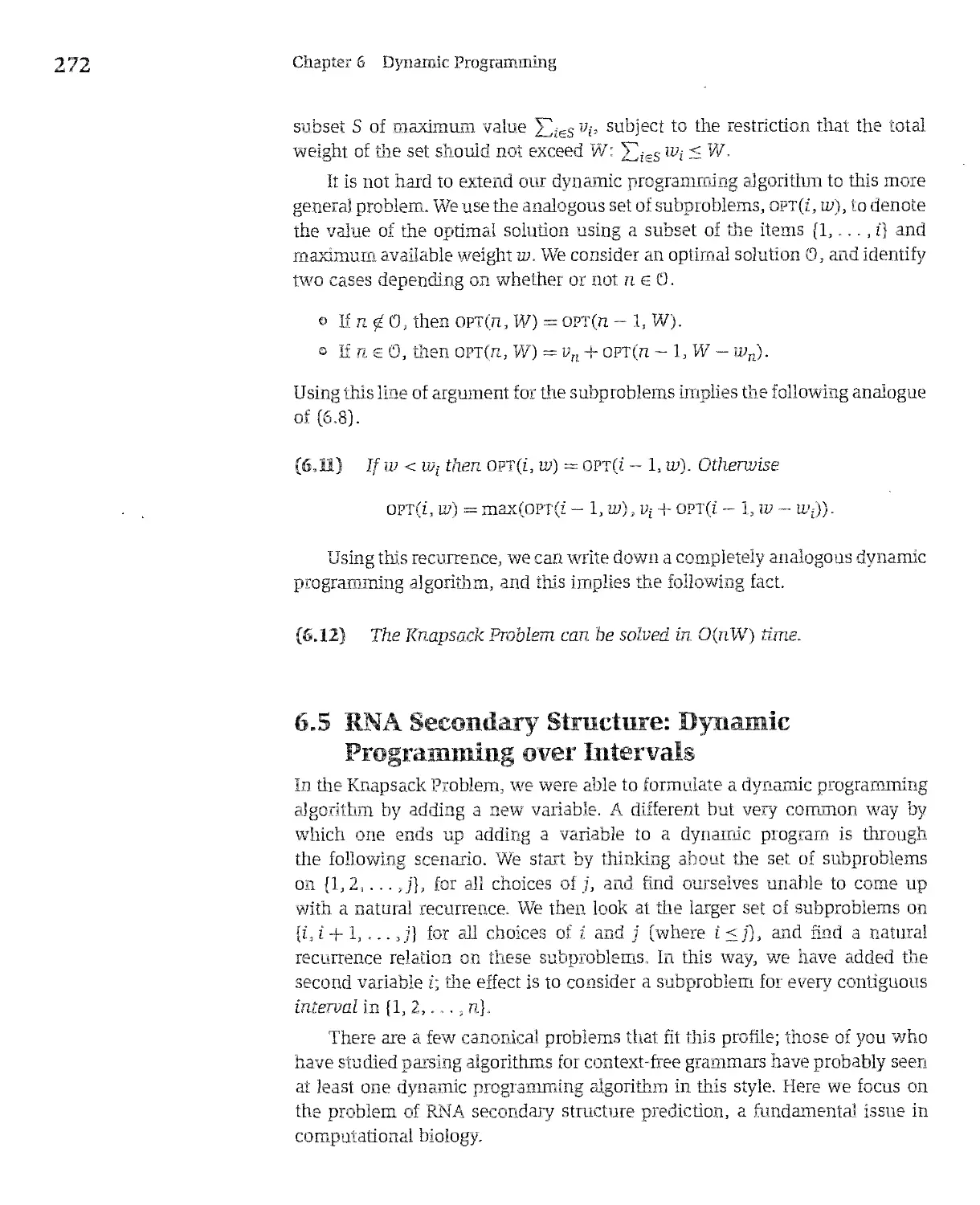 6.5 RNA Secondary Structure: Dynamic Programming over Intervals