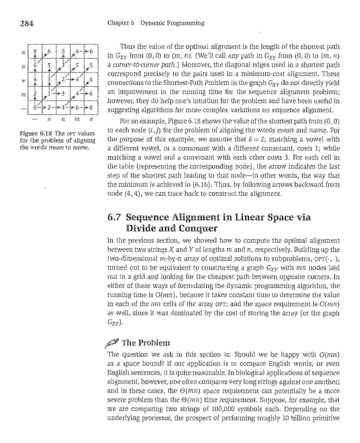 6.7 Sequence Alignment in Linear Space via Divide and Conquer