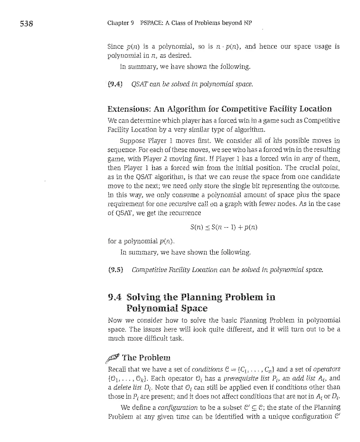 9.4 Solving the Planning Problem in Polynomial Space