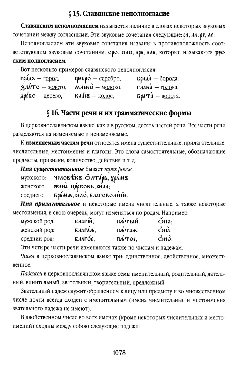 § 15. Славянское неполногласие
§ 16. Части речи и их грамматические формы