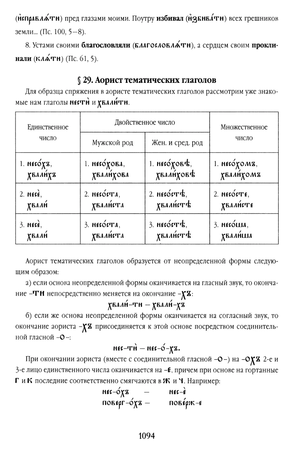 § 29. Аорист тематических глаголов