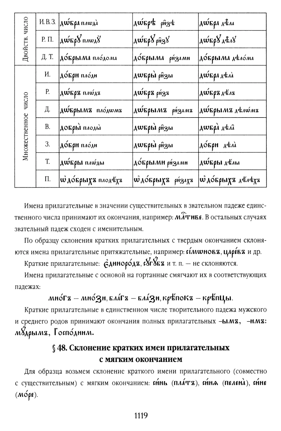 § 48. Склонение кратких имён прилагательных с мягким окончанием