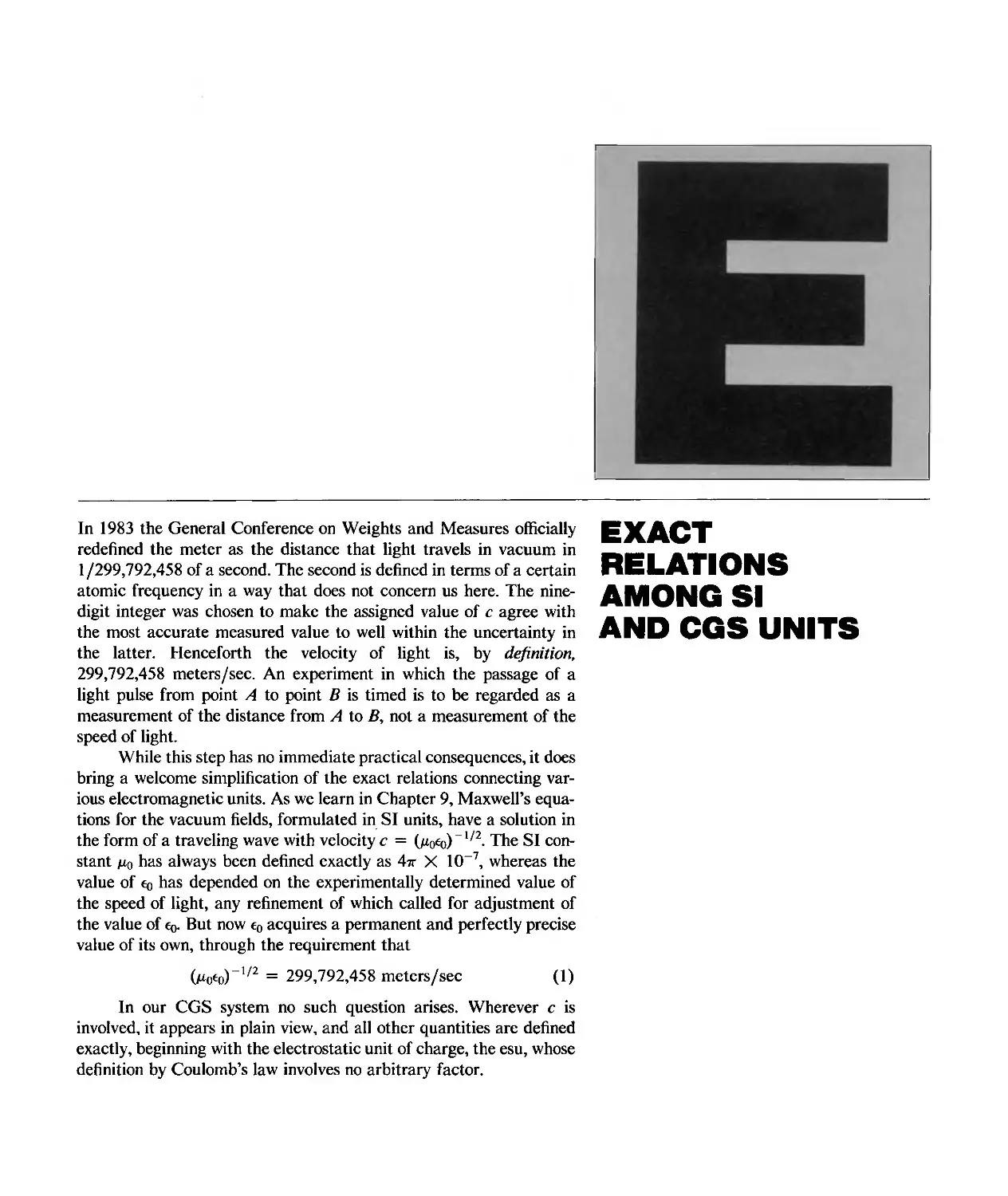 Appendix E - Exact Relations among SI and CGS Units