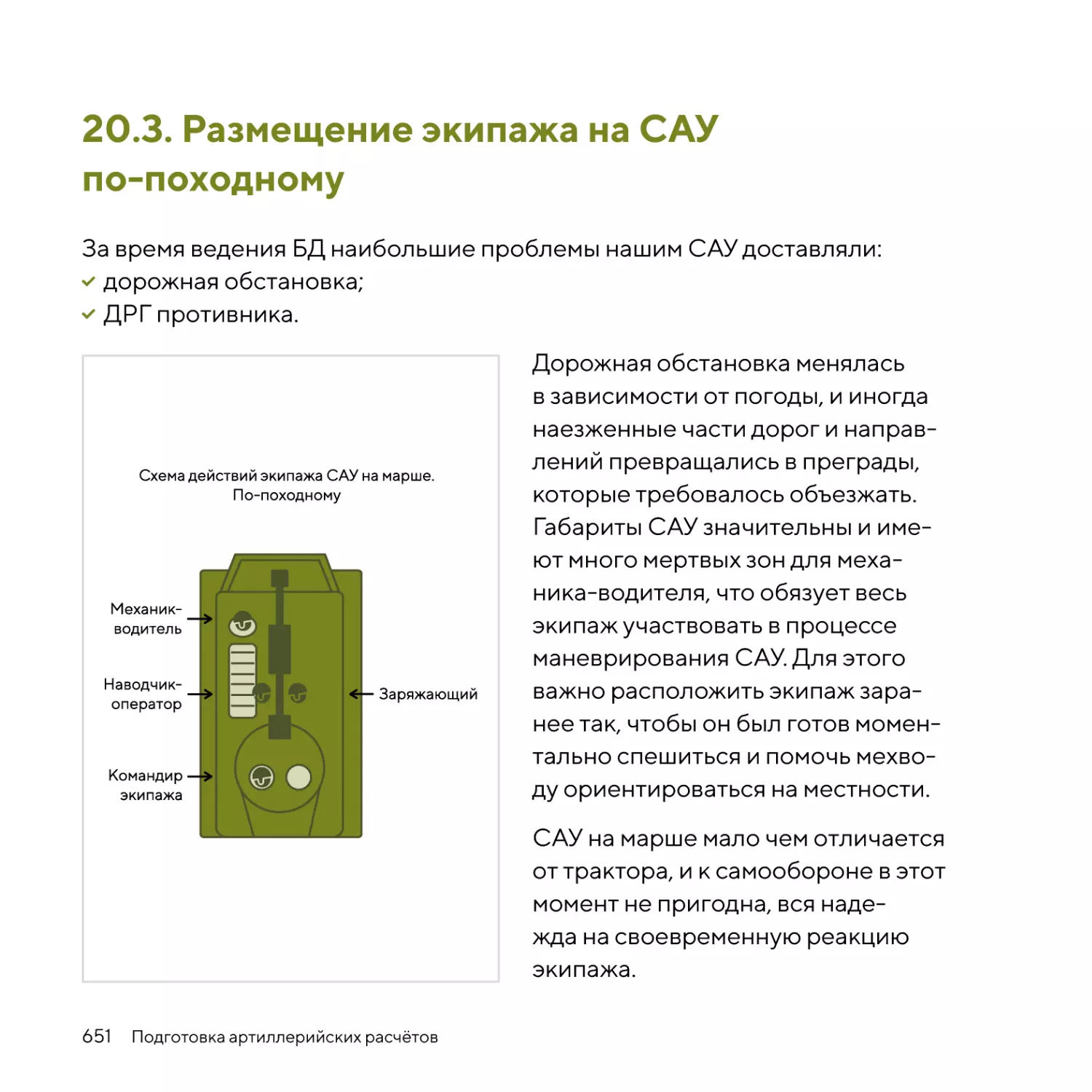 Размещение экипажа на САУ по-походному