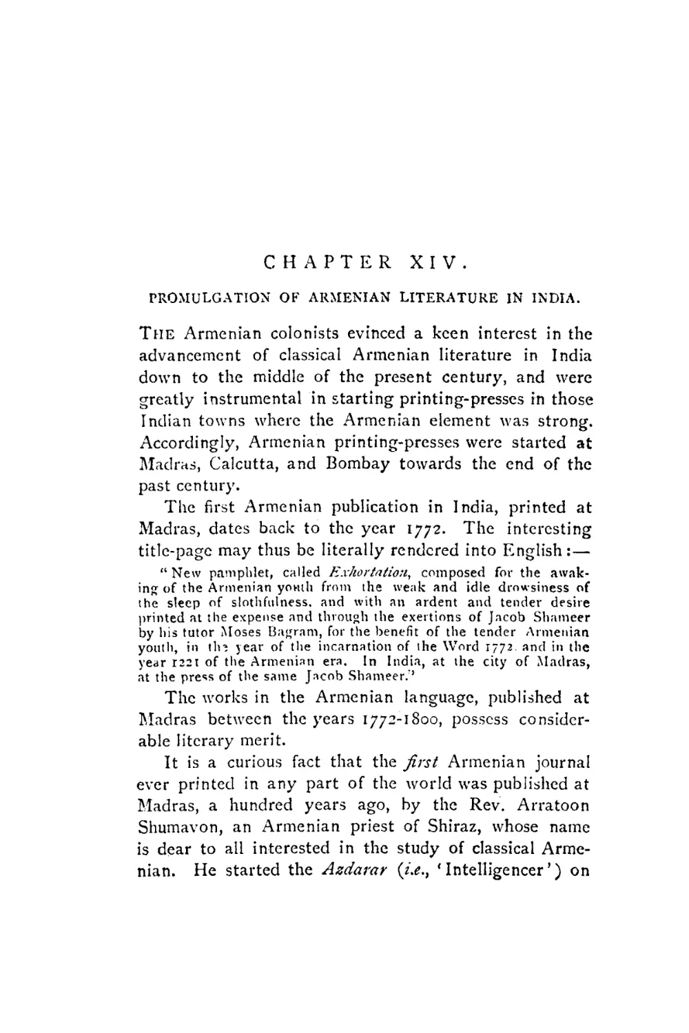 CHAPTER XIV . PROMULGATION OF ARMENIAN LITERATURE IN INDIA