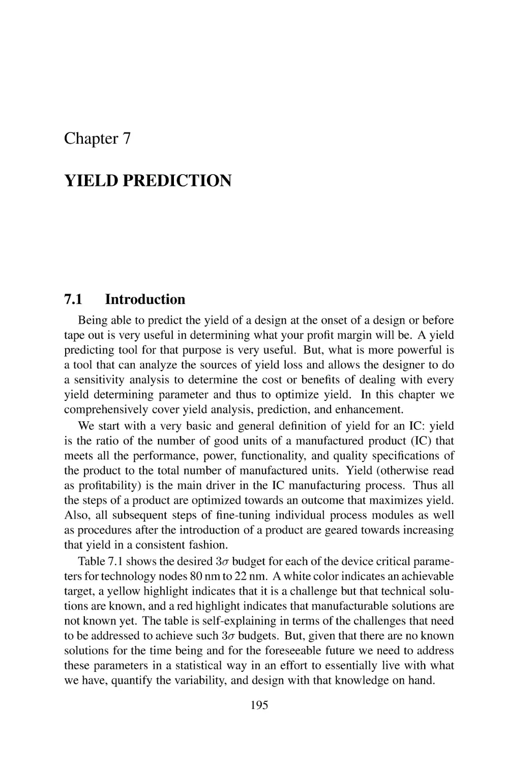 Chapter 7  YIELD PREDICTION