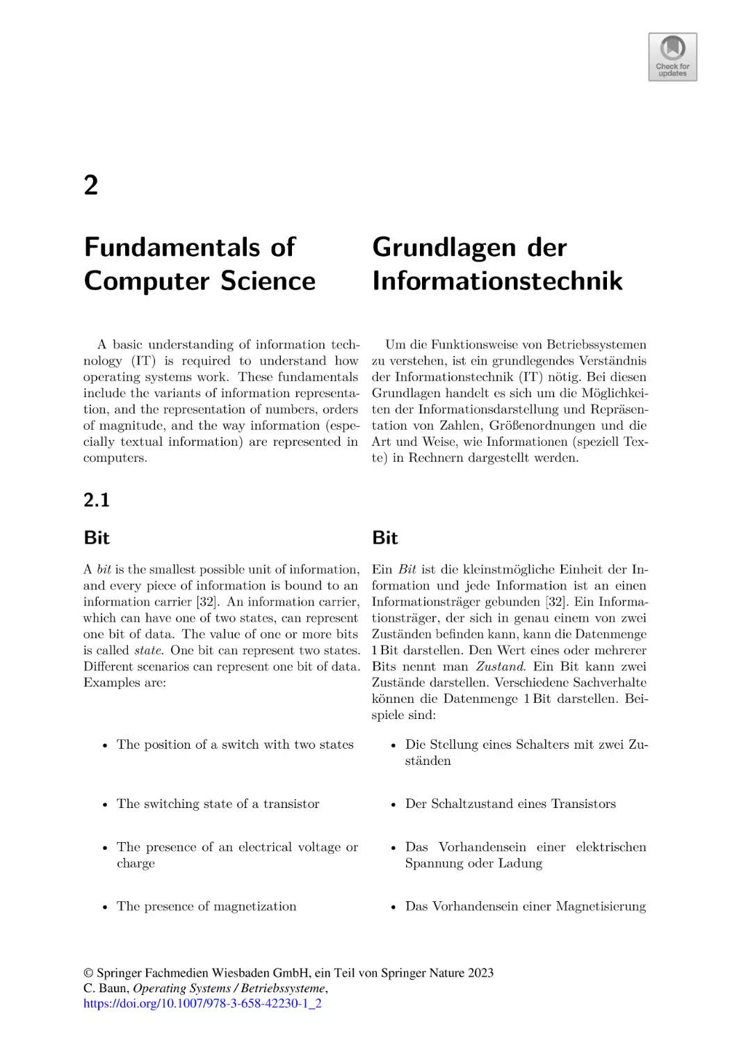 2
Fundamentals of Computer Science
2.1
Bit