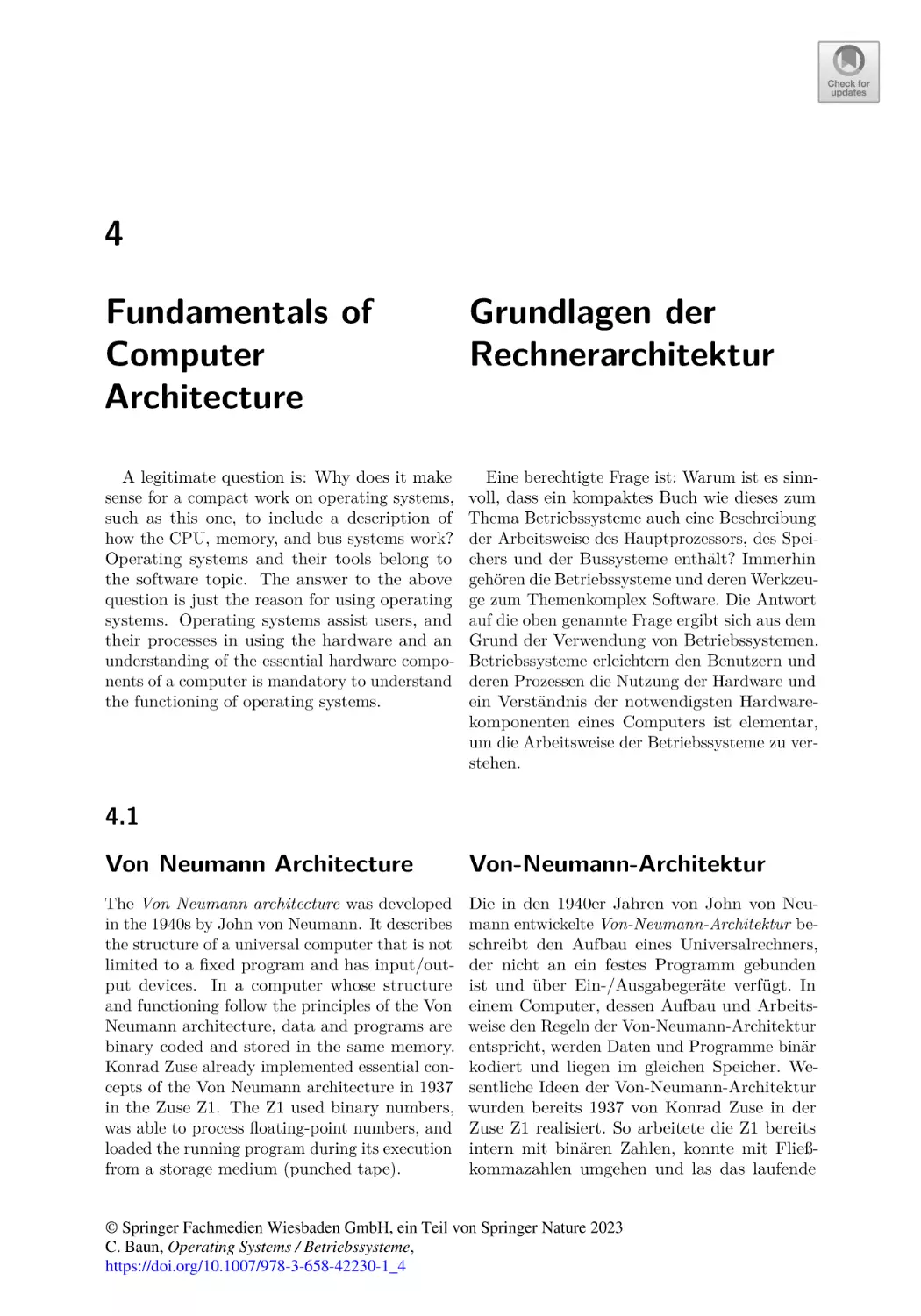 4
Fundamentals of Computer Architecture
4.1
Von Neumann Architecture