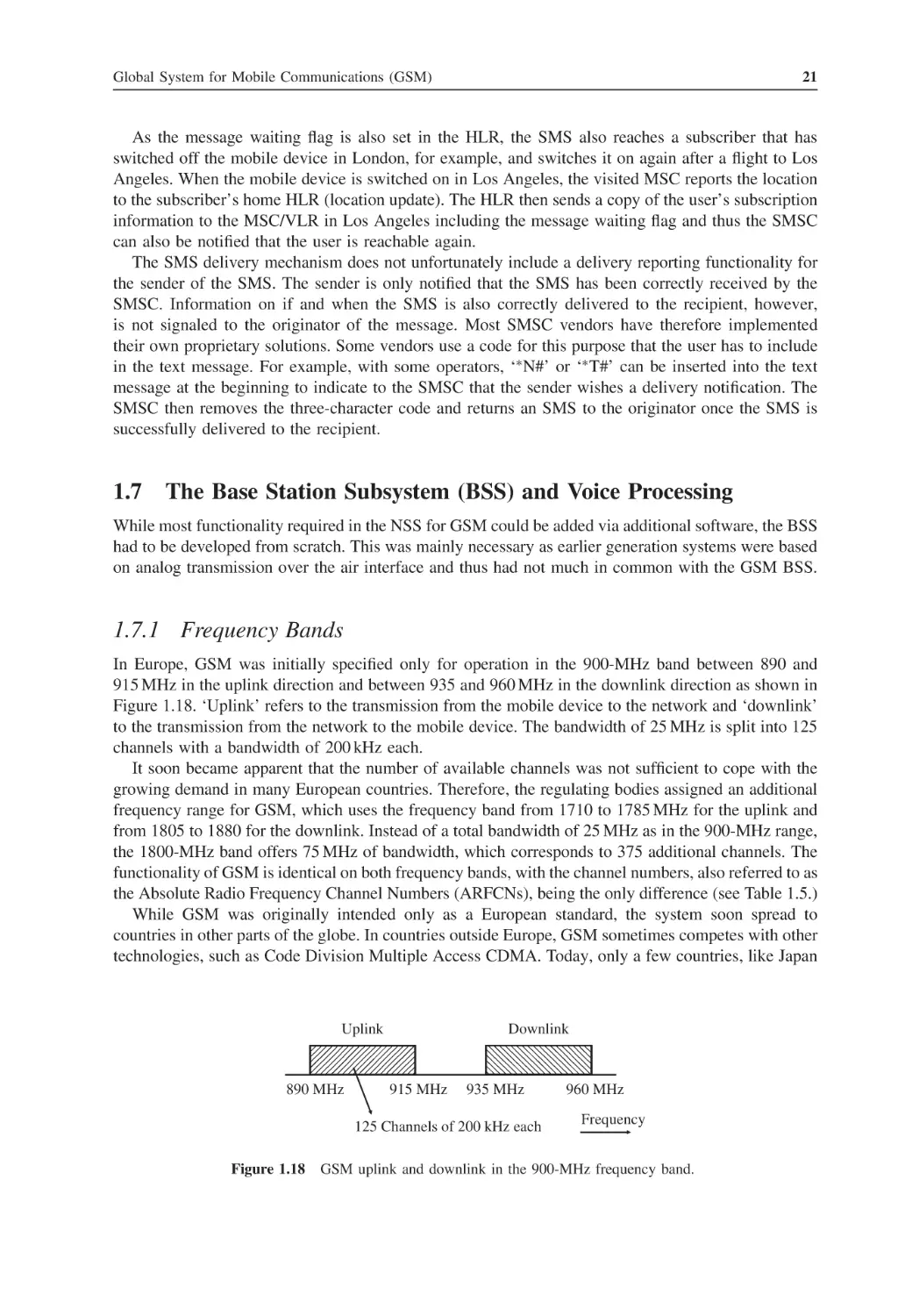 1.7 The Base Station Subsystem (BSS) and Voice Processing
1.7.1 Frequency Bands