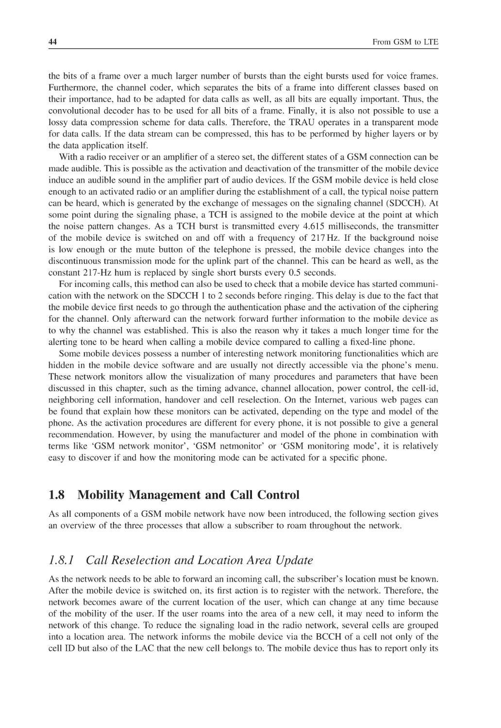 1.8 Mobility Management and Call Control
1.8.1 Call Reselection and Location Area Update