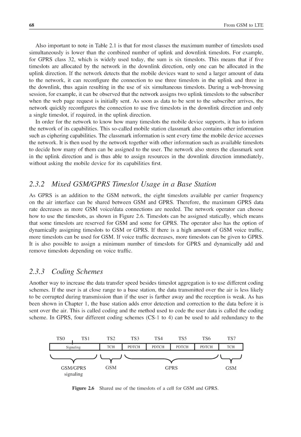 2.3.2 Mixed GSM/GPRS Timeslot Usage in a Base Station
2.3.3 Coding Schemes