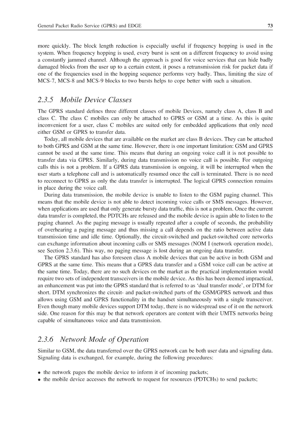 2.3.5 Mobile Device Classes
2.3.6 Network Mode of Operation