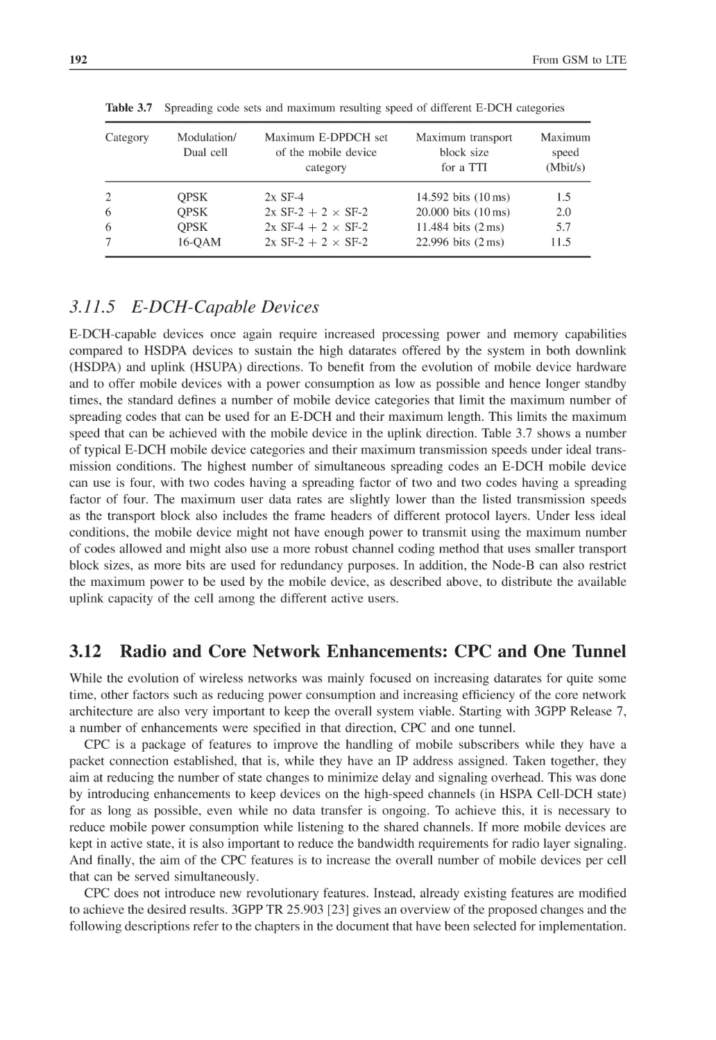 3.11.5 E-DCH-Capable Devices
3.12 Radio and Core Network Enhancements
